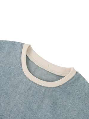 Unisex Vintage Wash Raw Hem Denim T-Shirt – Oversized Boxy Streetwear Denim Tee