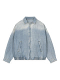 Unisex Vintage Wash Full Zip Denim Jacket – Oversized Retro Streetwear Jean Jacket