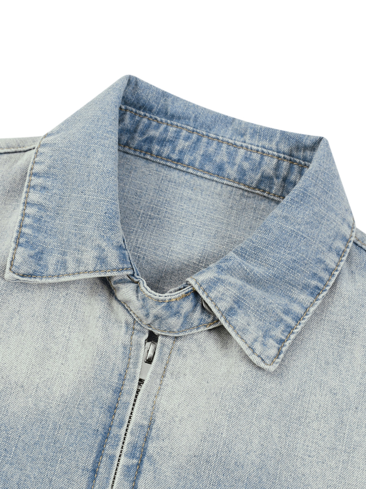 Unisex Vintage Wash Full Zip Denim Jacket – Oversized Retro Streetwear Jean Jacket