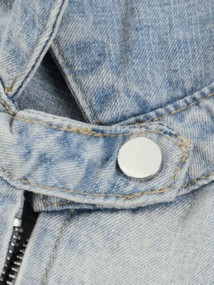 Unisex Vintage Wash Full Zip Denim Jacket – Oversized Retro Streetwear Jean Jacket