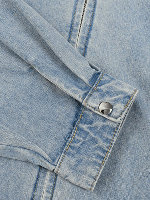 Unisex Vintage Wash Full Zip Denim Jacket – Oversized Retro Streetwear Jean Jacket
