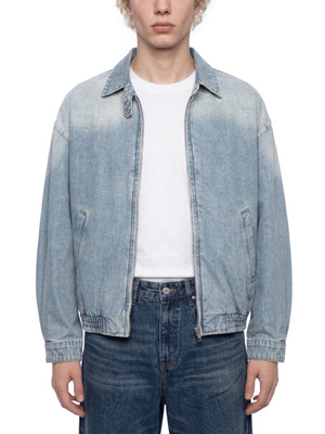 Unisex Vintage Wash Full Zip Denim Jacket – Oversized Retro Streetwear Jean Jacket
