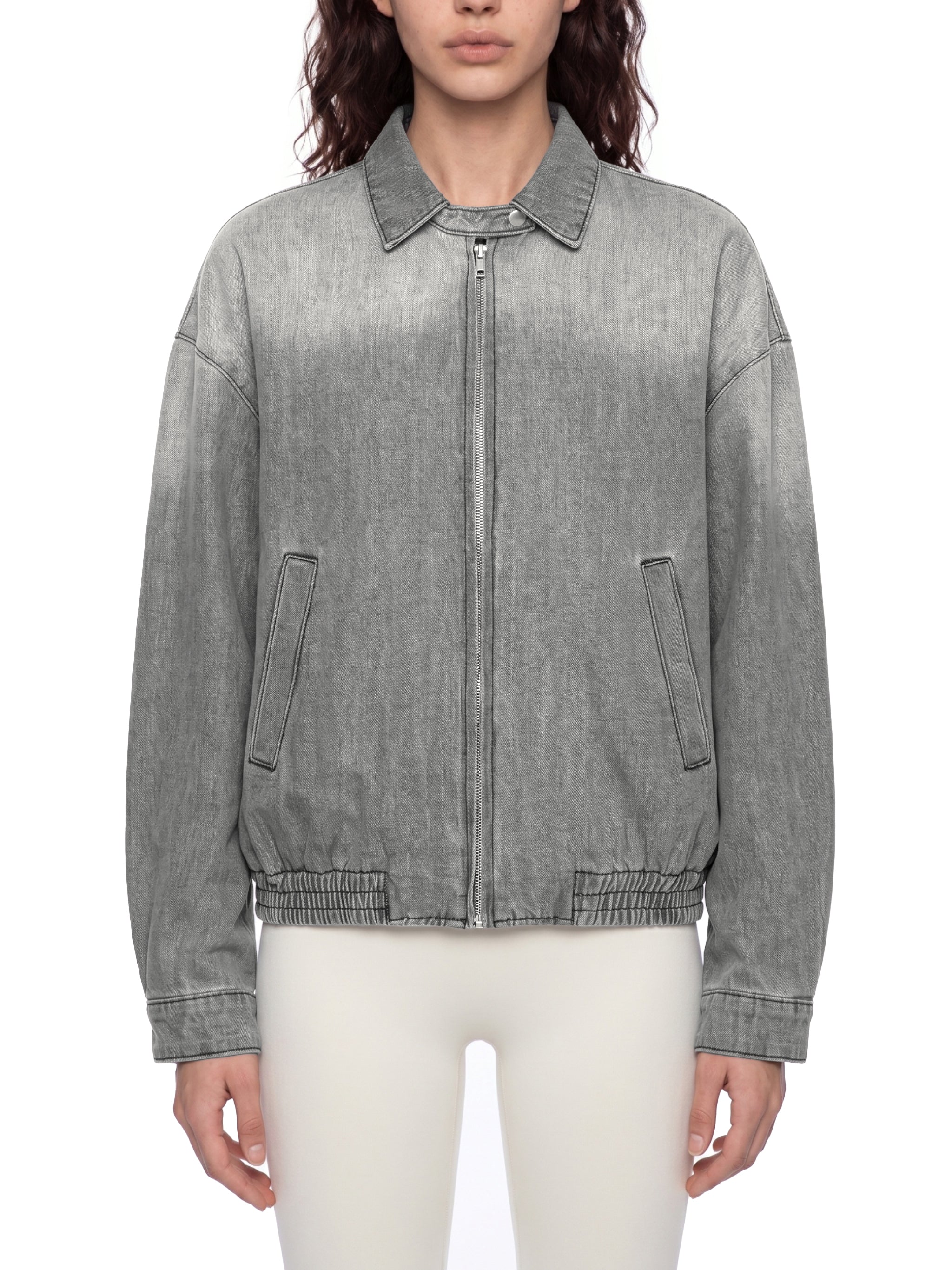 Unisex Vintage Wash Full-Zip Denim Jacket