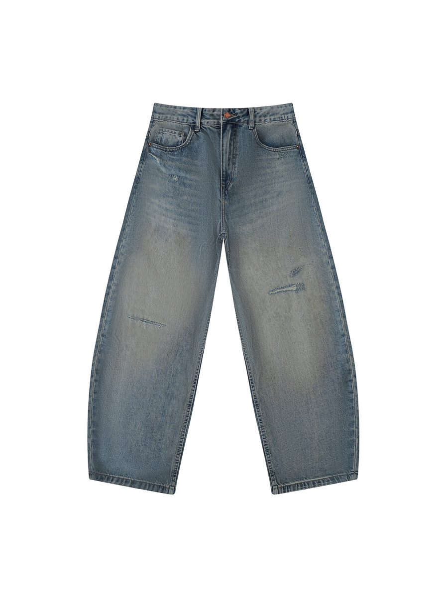 Men's Distressed Barrel Leg Jeans – Relaxed Fit Premium Denim Pants