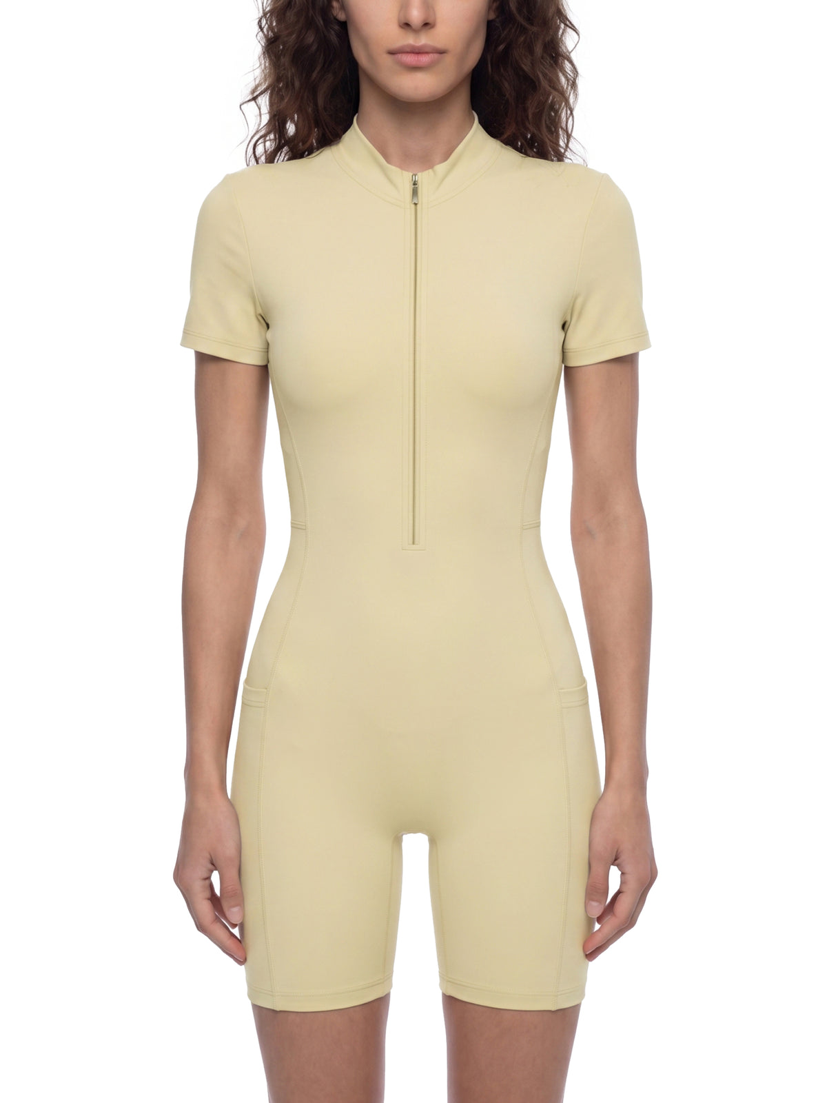 Women's Quarter Zip Short Sleeve Romper – Athletic One-Piece Activewear Jumpsuit