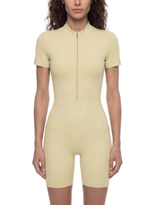 Women's Quarter Zip Short Sleeve Romper – Athletic One-Piece Activewear Jumpsuit