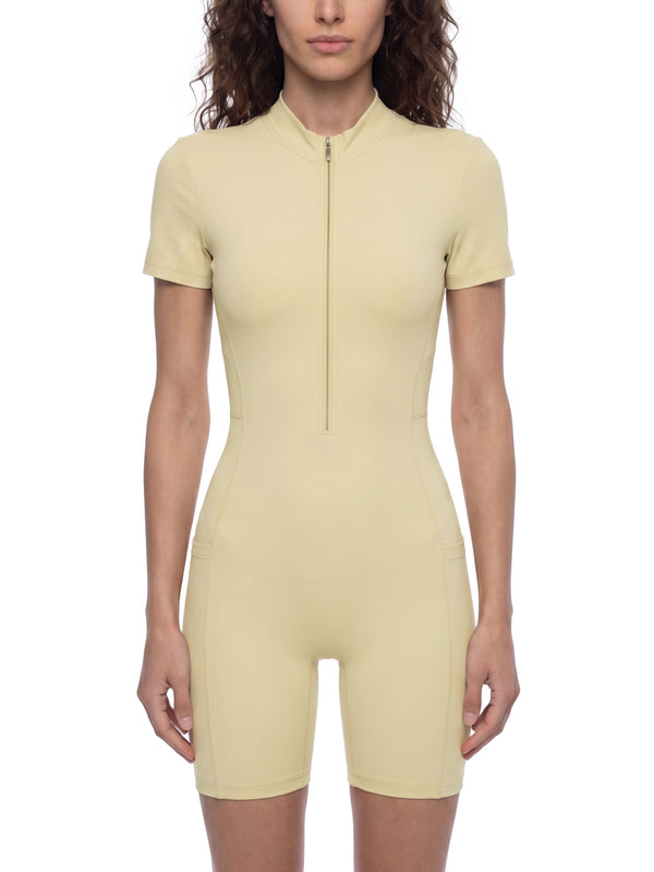 Women's Quarter Zip Short Sleeve Romper – Athletic One-Piece Activewear Jumpsuit