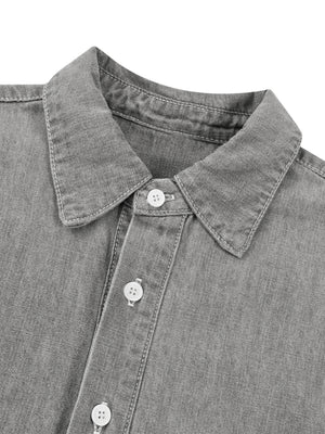 Unisex Vintage Wash Denim Shirt – Oversized Retro Button-Up Streetwear Denim Top