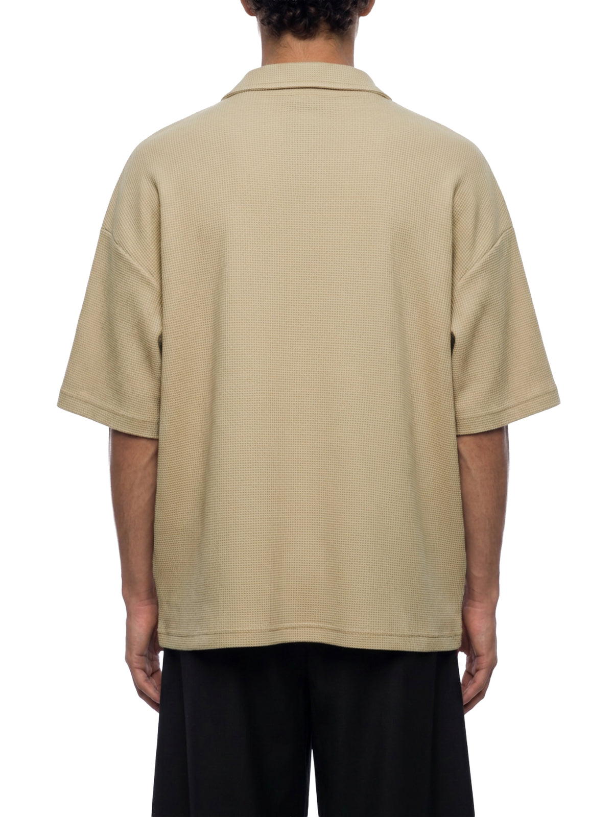 Unisex Oversized Vintage Wash Waffle Knit Polo Shirt – Boxy Streetwear Textured Tee