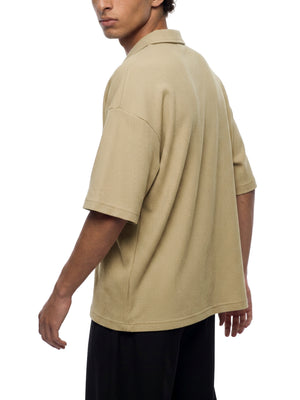 Unisex Oversized Vintage Wash Waffle Knit Polo Shirt – Boxy Streetwear Textured Tee