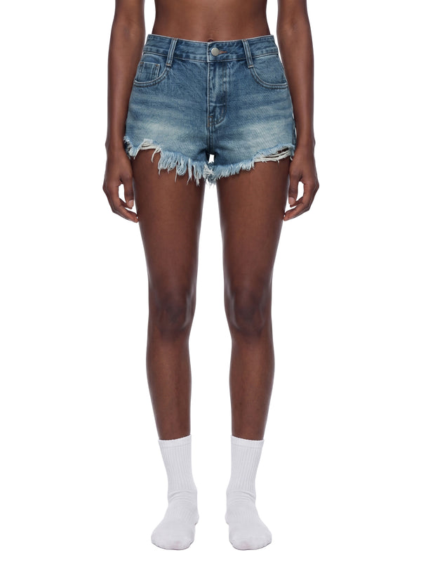 Women's Vintage Wash Raw Hem Denim Shorts – High Rise Casual Jean Shorts