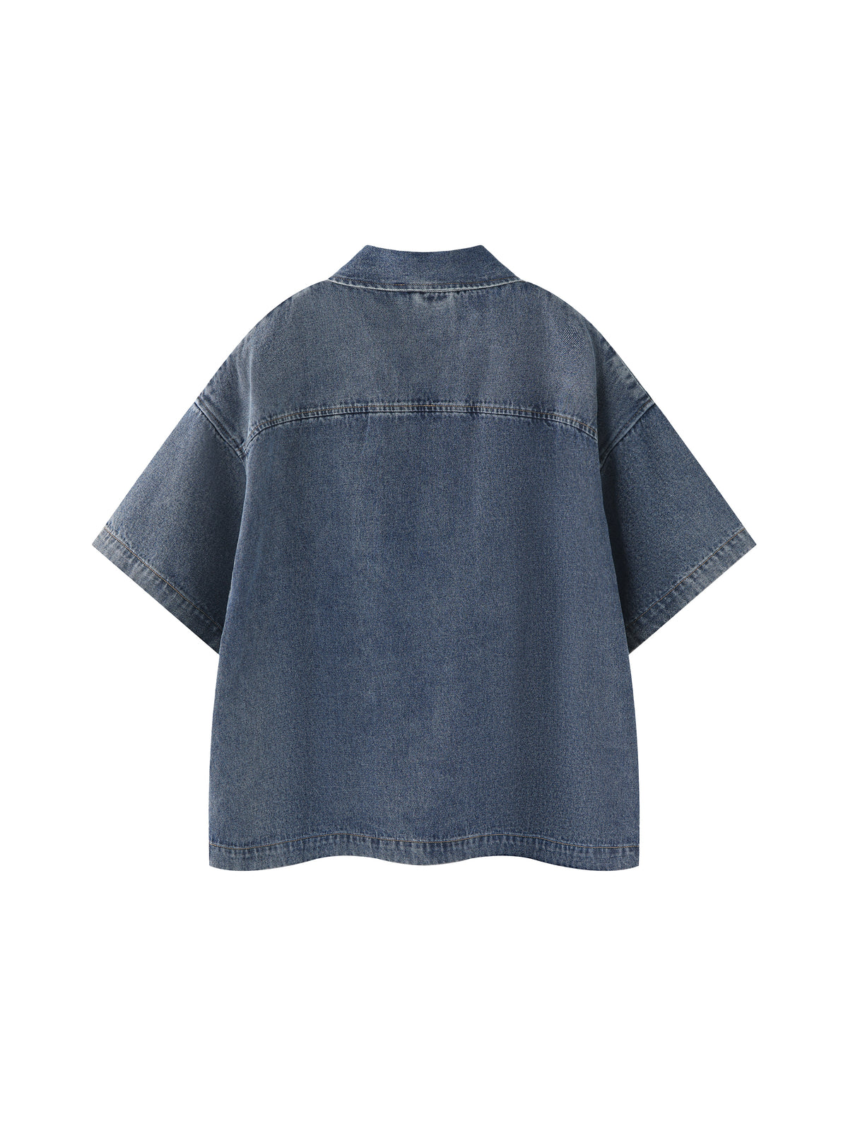 Unisex Oversized Vintage Wash Quarter Zip Denim Shirt – Boxy Streetwear Pullover