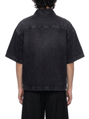 Unisex Oversized Vintage Wash Quarter Zip Denim Shirt – Boxy Streetwear Pullover