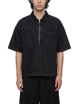 Unisex Oversized Vintage Wash Quarter Zip Denim Shirt – Boxy Streetwear Pullover