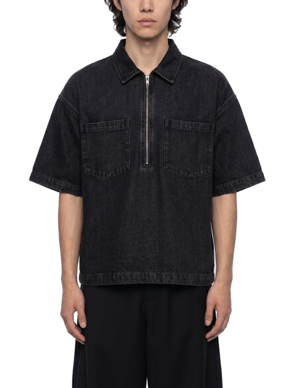 Unisex Oversized Vintage Wash Quarter Zip Denim Shirt – Boxy Streetwear Pullover