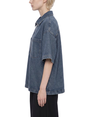 Unisex Oversized Vintage Wash Quarter Zip Denim Shirt – Boxy Streetwear Pullover