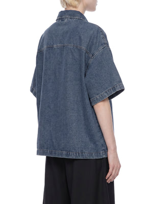 Unisex Oversized Vintage Wash Quarter Zip Denim Shirt – Boxy Streetwear Pullover