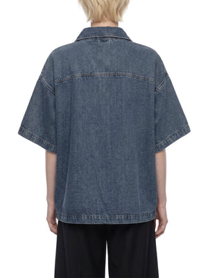 Unisex Oversized Vintage Wash Quarter Zip Denim Shirt – Boxy Streetwear Pullover