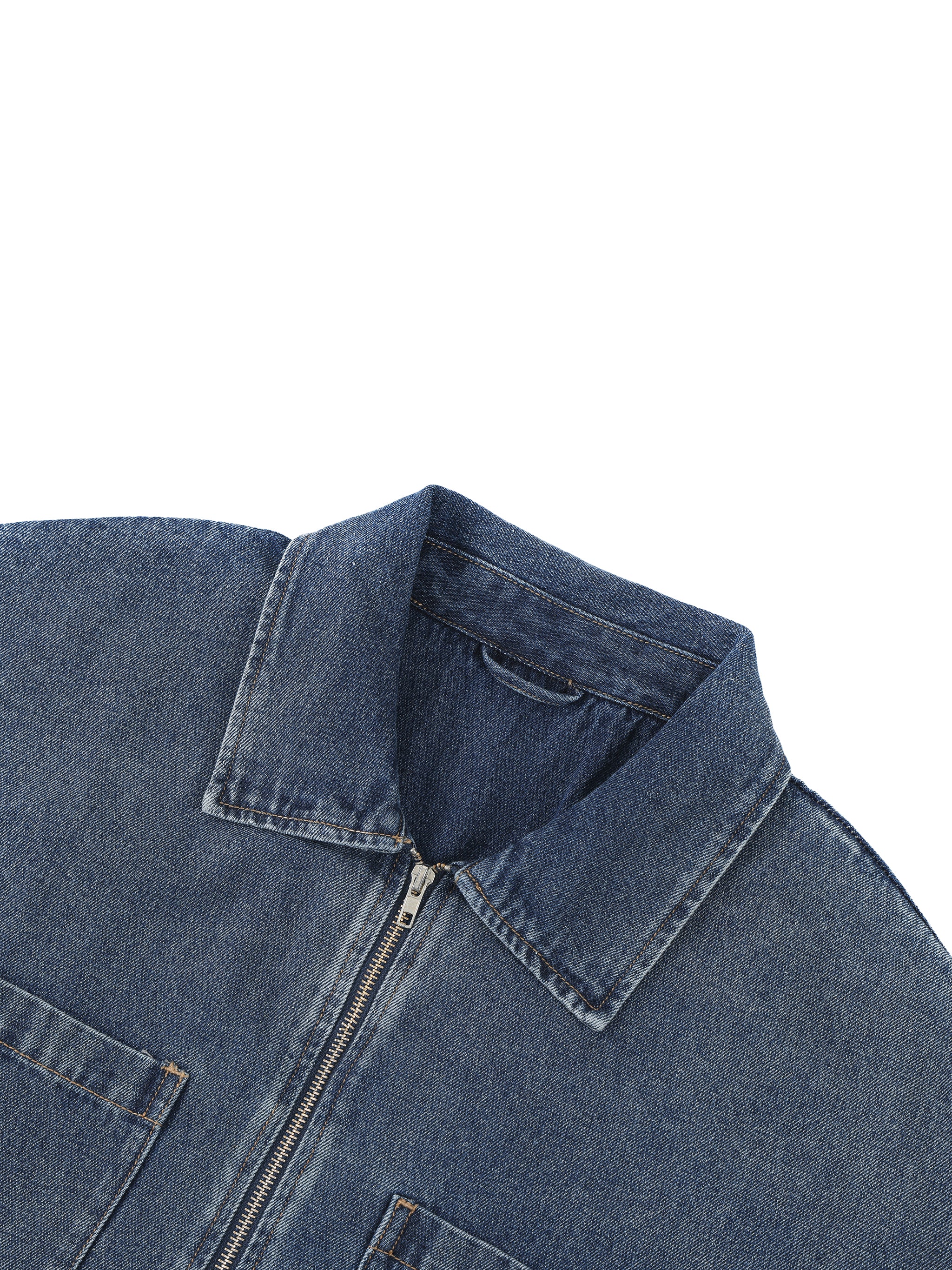 Unisex Vintage Wash Boxy Quarter-Zip Denim Shirt