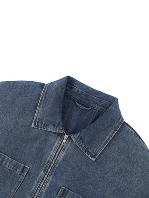 Unisex Oversized Vintage Wash Quarter Zip Denim Shirt – Boxy Streetwear Pullover