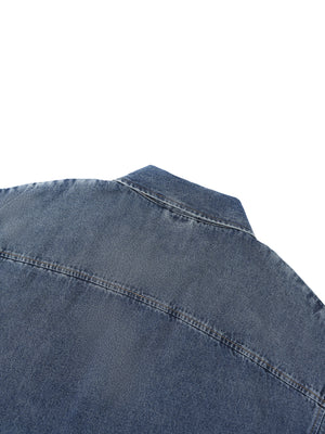Unisex Oversized Vintage Wash Quarter Zip Denim Shirt – Boxy Streetwear Pullover