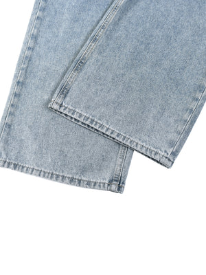 Unisex Vintage Wash Straight Leg Jeans – Relaxed Fit Baggy Denim Streetwear Pants