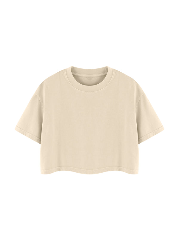 Women's Mineral Wash Cotton Crop T-Shirt – Vintage Oversized Cropped Streetwear Tee