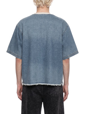 Unisex Vintage Wash Raw Hem Denim T-Shirt – Oversized Boxy Streetwear Denim Tee