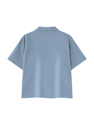 Unisex Oversized Vintage Wash Waffle Knit Polo Shirt – Boxy Streetwear Textured Tee