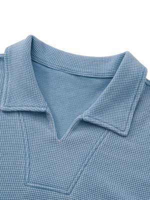 Unisex Oversized Vintage Wash Waffle Knit Polo Shirt – Boxy Streetwear Textured Tee