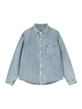 Unisex Vintage Wash Denim Shirt – Oversized Retro Button-Up Streetwear Denim Top