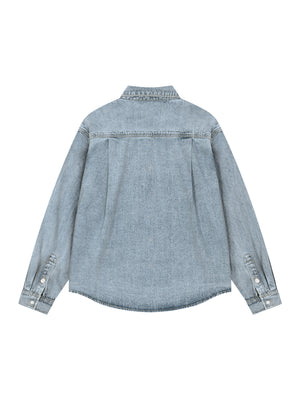 Unisex Vintage Wash Denim Shirt – Oversized Retro Button-Up Streetwear Denim Top