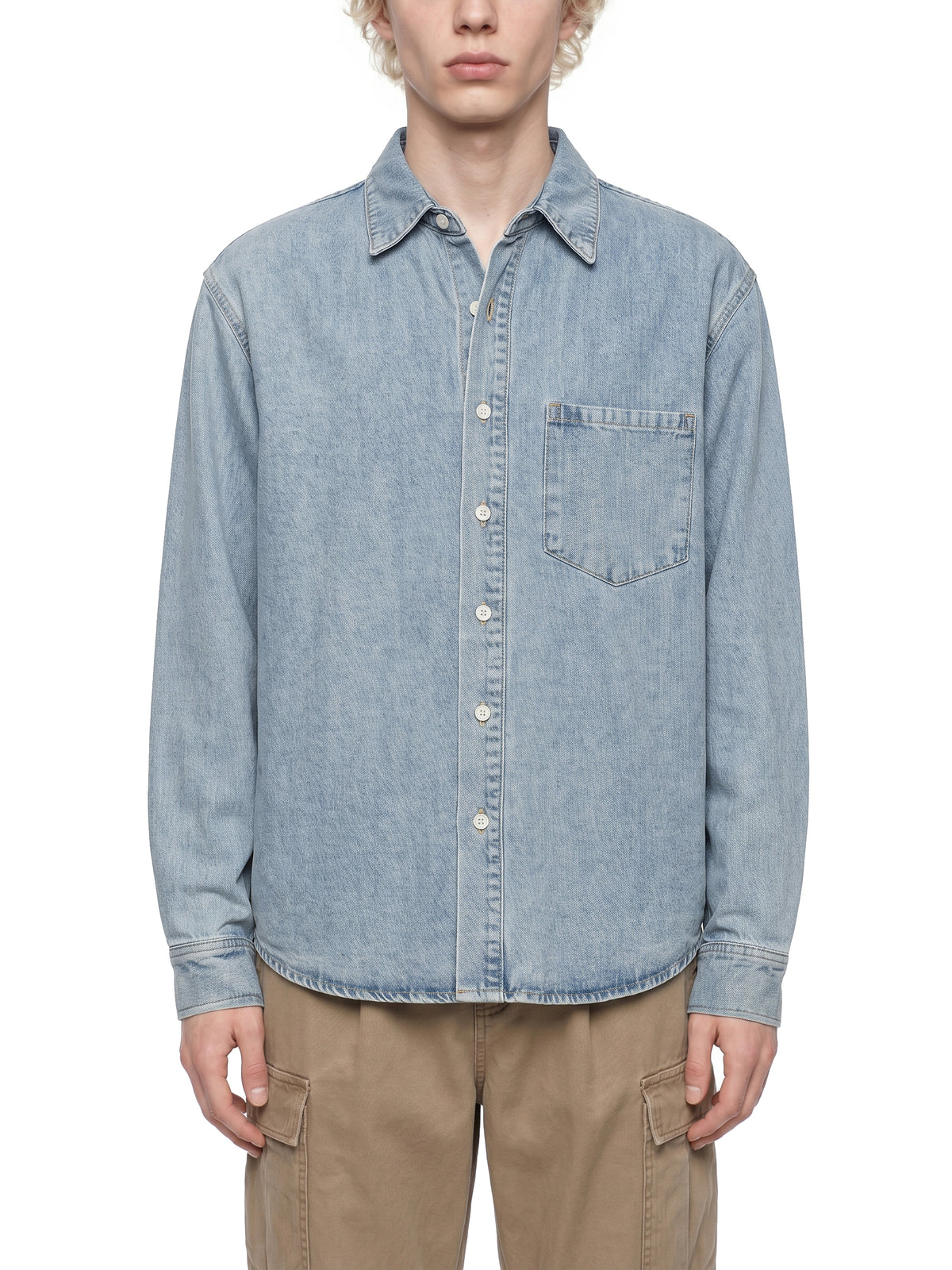 Unisex Vintage Wash Denim Shirt – Oversized Retro Button-Up Streetwear Denim Top
