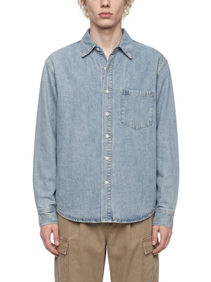 Unisex Vintage Wash Denim Shirt – Oversized Retro Button-Up Streetwear Denim Top