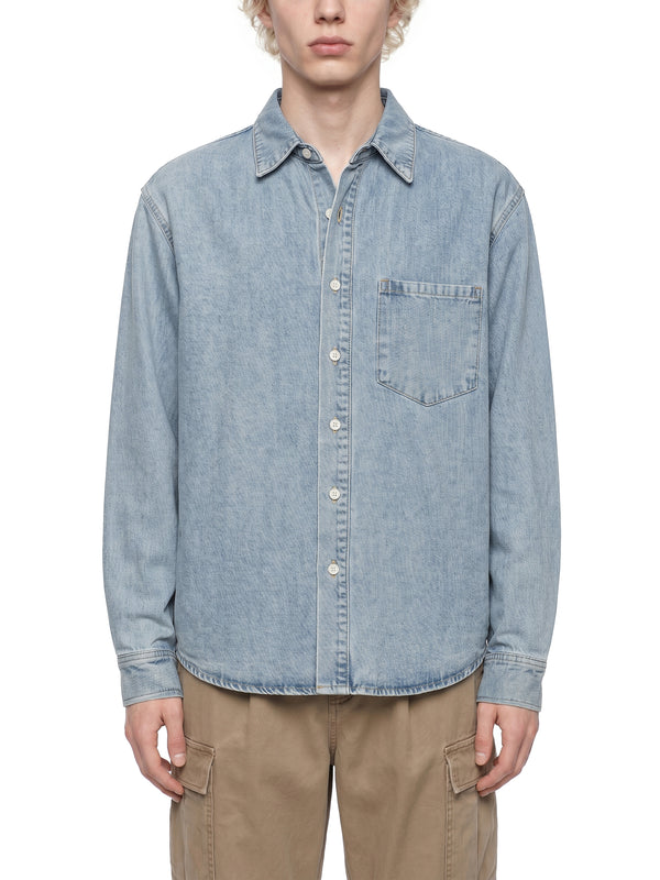 Unisex Vintage Wash Denim Shirt – Oversized Retro Button-Up Streetwear Denim Top