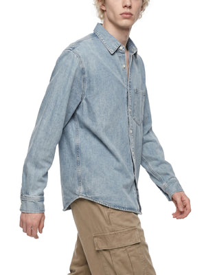 Unisex Vintage Wash Denim Shirt – Oversized Retro Button-Up Streetwear Denim Top