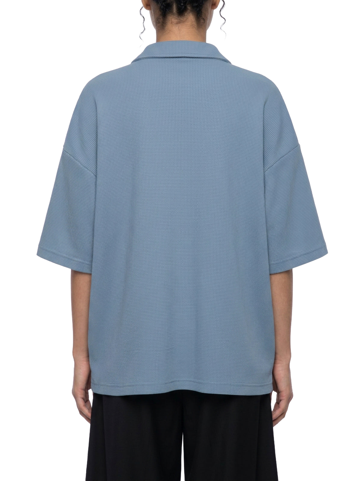 Unisex Oversized Vintage Wash Waffle Knit Polo Shirt – Boxy Streetwear Textured Tee