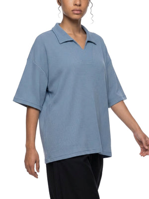 Unisex Oversized Vintage Wash Waffle Knit Polo Shirt – Boxy Streetwear Textured Tee