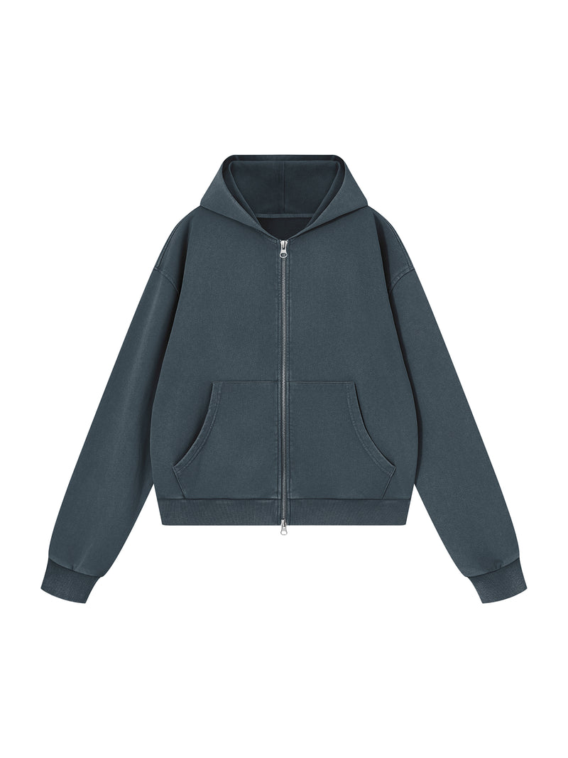 Unisex Mineral Wash Boxy Full Zip Hoodie