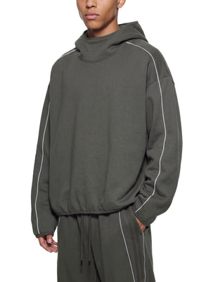 Unisex Boxy Piping Fleece Hoodie