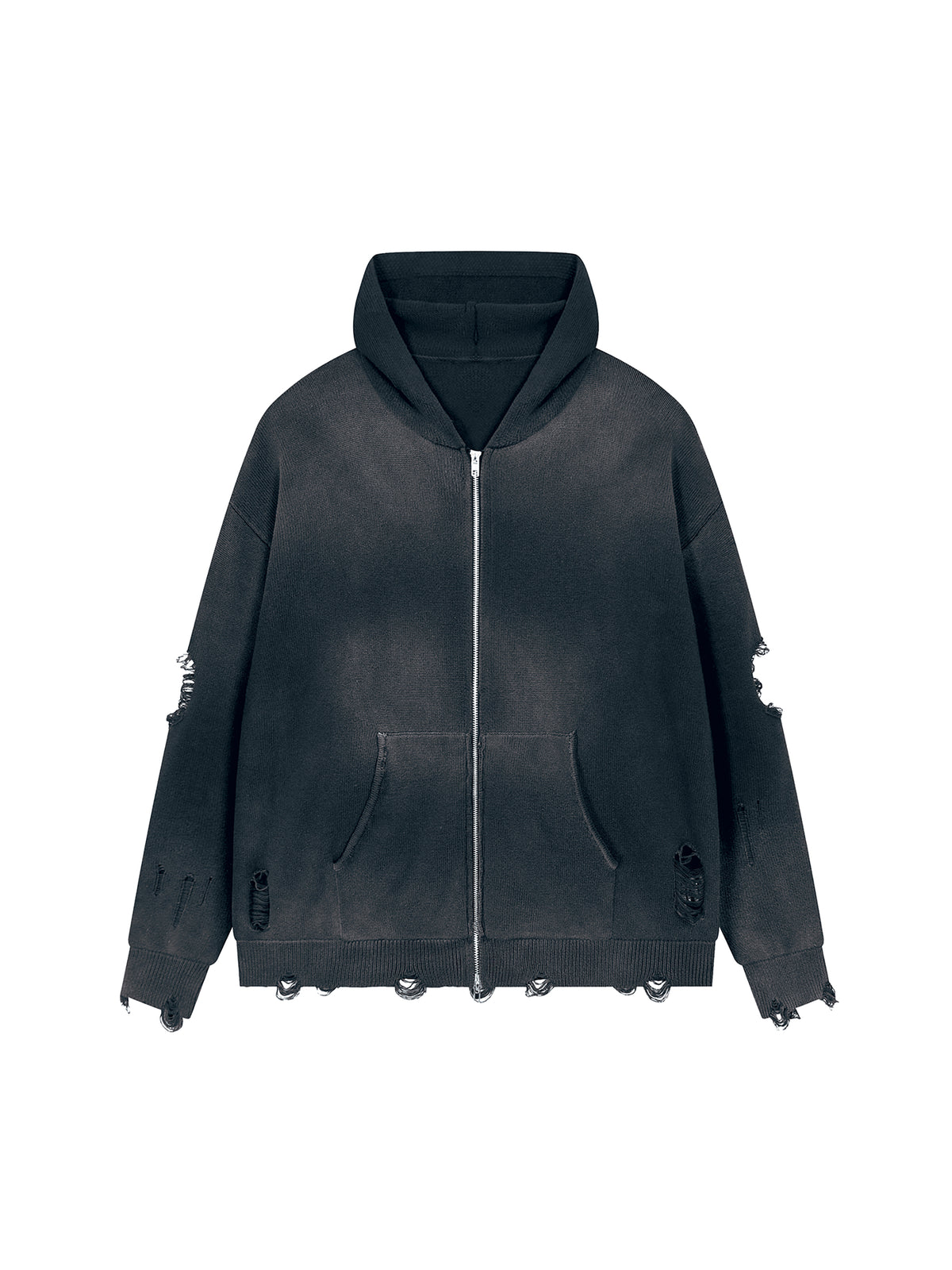 Unisex Distressed Full Zip Sweater
