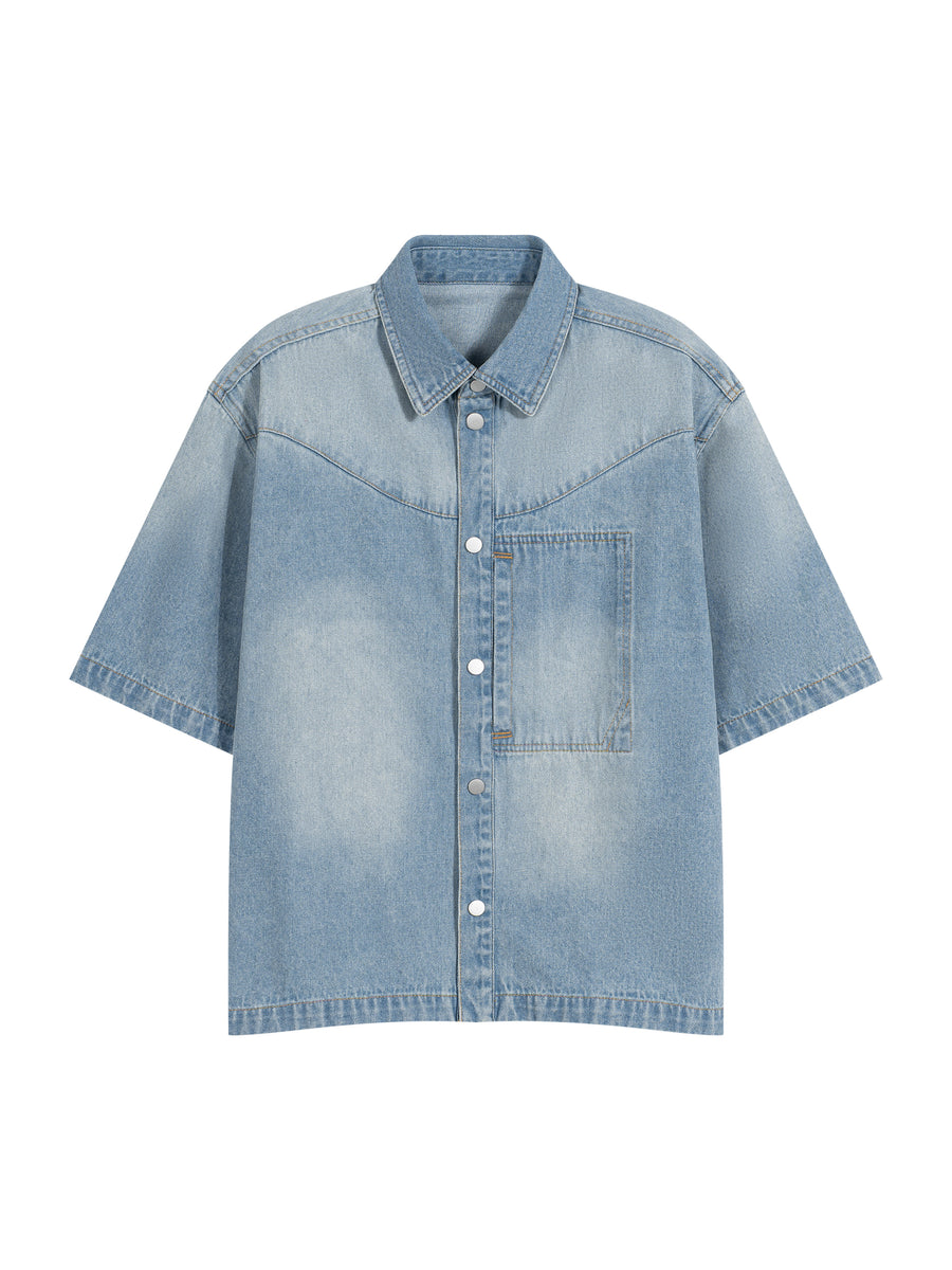 Unisex Vintage Wash Boxy Short Denim Shirt - MYN2O
