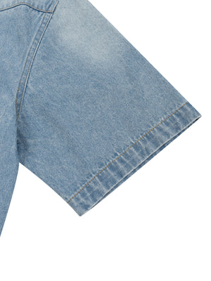 Unisex Vintage Wash Boxy Short Denim Shirt