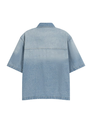 Unisex Vintage Wash Boxy Short Denim Shirt