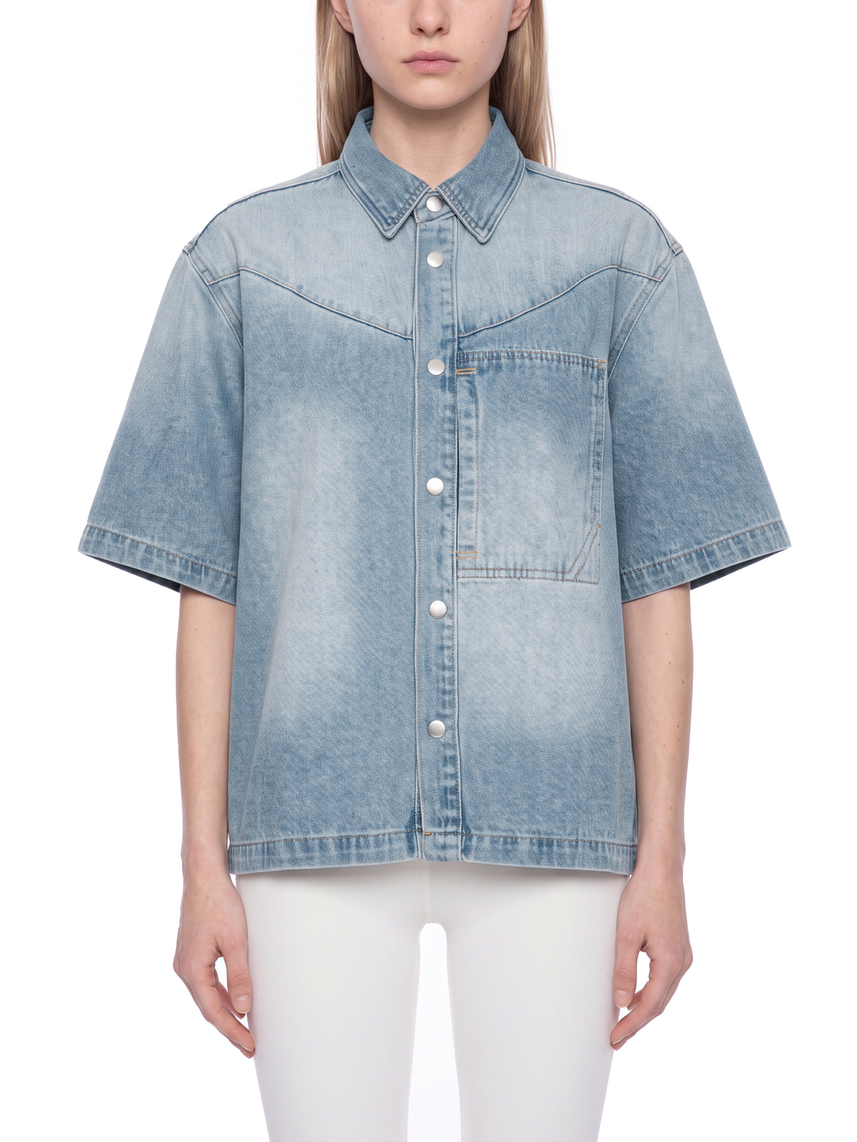 Unisex Vintage Wash Boxy Short Denim Shirt