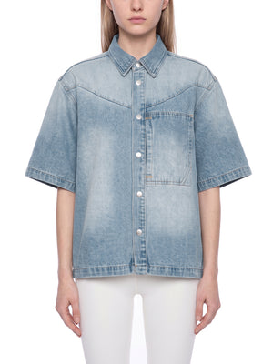 Unisex Vintage Wash Boxy Short Denim Shirt