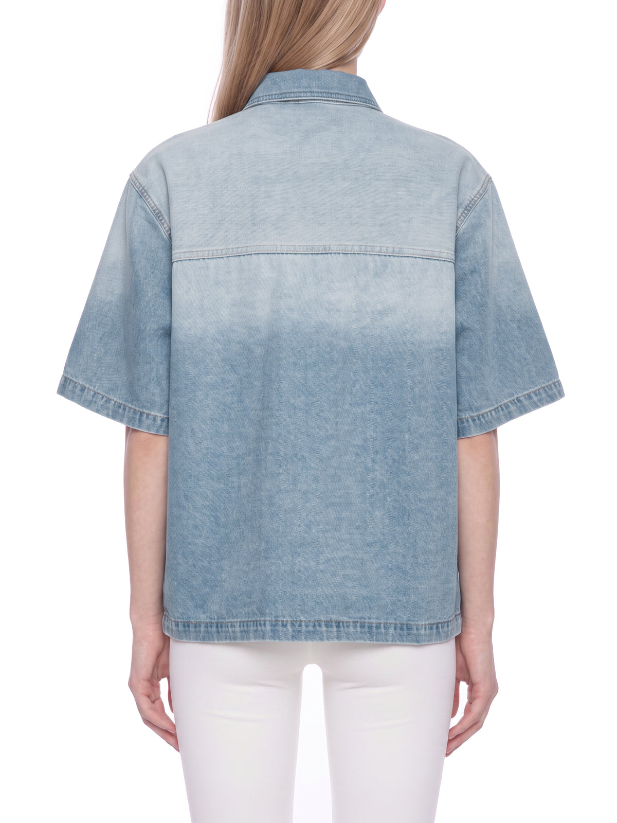 Unisex Vintage Wash Boxy Short Denim Shirt