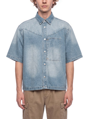Unisex Vintage Wash Boxy Short Denim Shirt