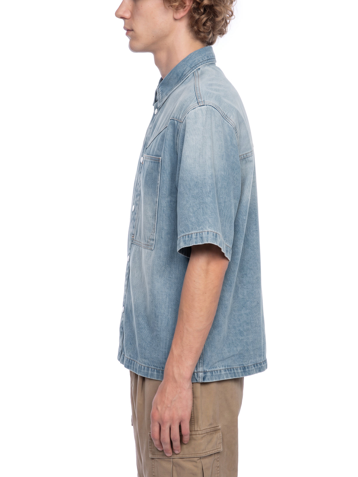 Unisex Vintage Wash Boxy Short Denim Shirt