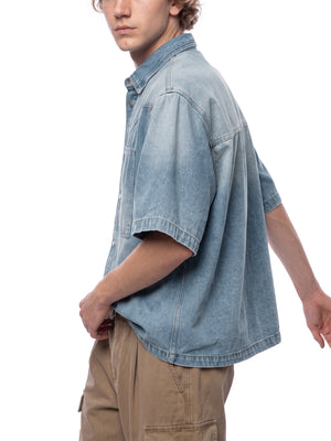 Unisex Vintage Wash Boxy Short Denim Shirt